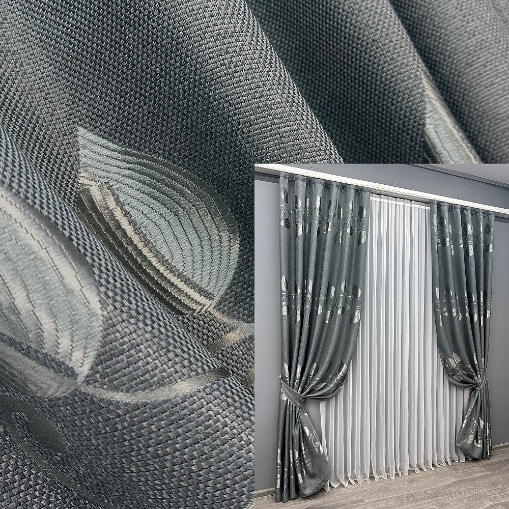 Комплект готових штор VR-Textil Льон Рогожка № 1692ш Сірий 100х270 см 2 шт (31-917) Київ - фото 1