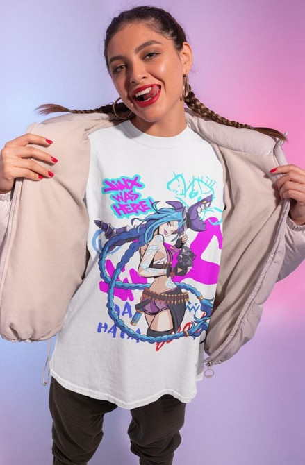 Футболка для хлопчика з аніме принтом Джінкс Аркане Джапанесе Аніме оверсайз (зріст від 165 до 180) Чорний AnimeJ0951m Дніпро - фото 3