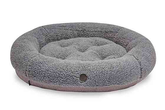 Лежанка для собак і котів овальна Harley and Cho, круглий лежак для тварин Bagel Fur Gray Одеса
