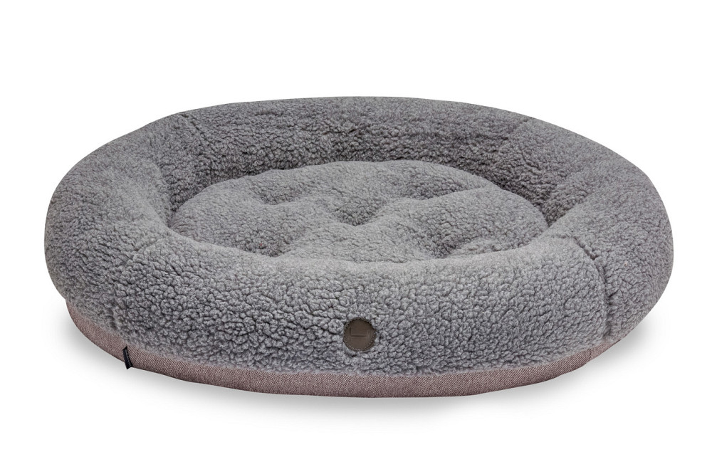 Лежанка для собак і котів овальна Harley and Cho, круглий лежак для тварин Bagel Fur Gray Одеса - фото 4