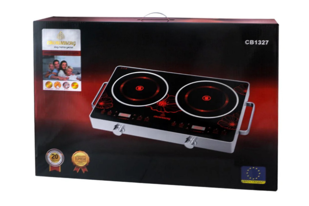 Інфрачервона плита Crownberg CB-1327, 2 конфорки, сенсорне управління, таймер, склокераміка Одеса - фото 2