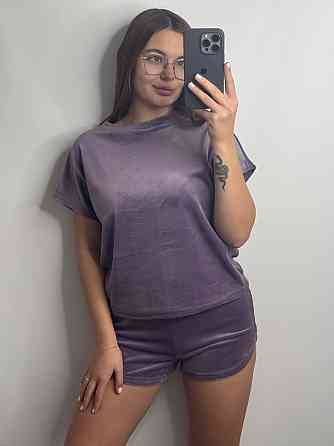 Пижама женская футболка + шорты из плюшевого велюра Лиловый M Харьков