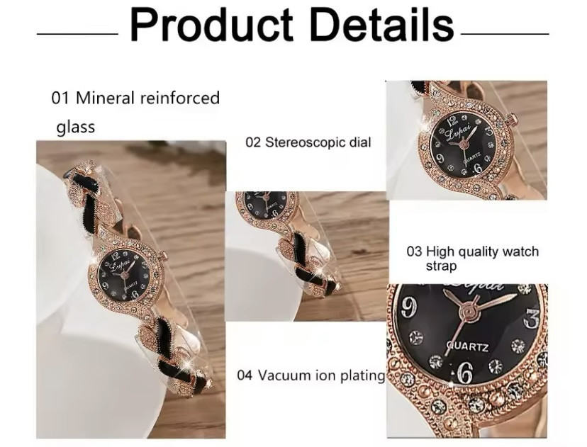 Подарунковий набір для жінок Коса наручний годинник обручка кулон з цепочною та сережками без коробки черный Київ - фото 6