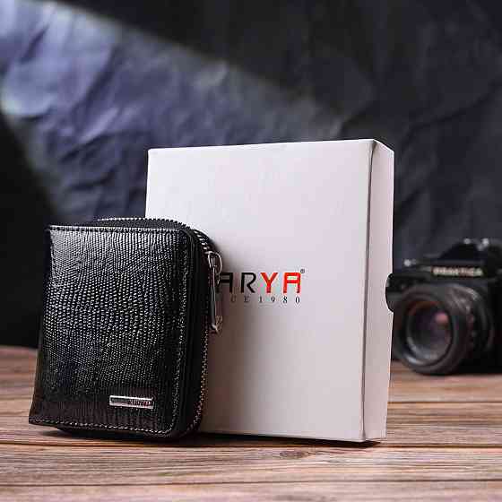 Лакований гаманець для жінок з монетницею на блискавці Чорний (KARYA) Київ