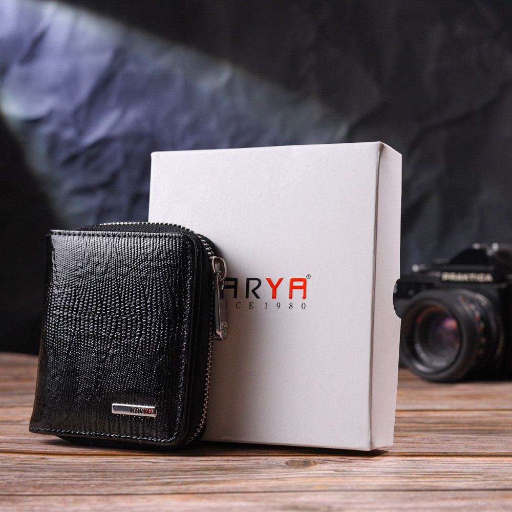 Лакований гаманець для жінок з монетницею на блискавці Чорний (KARYA) Київ - фото 4