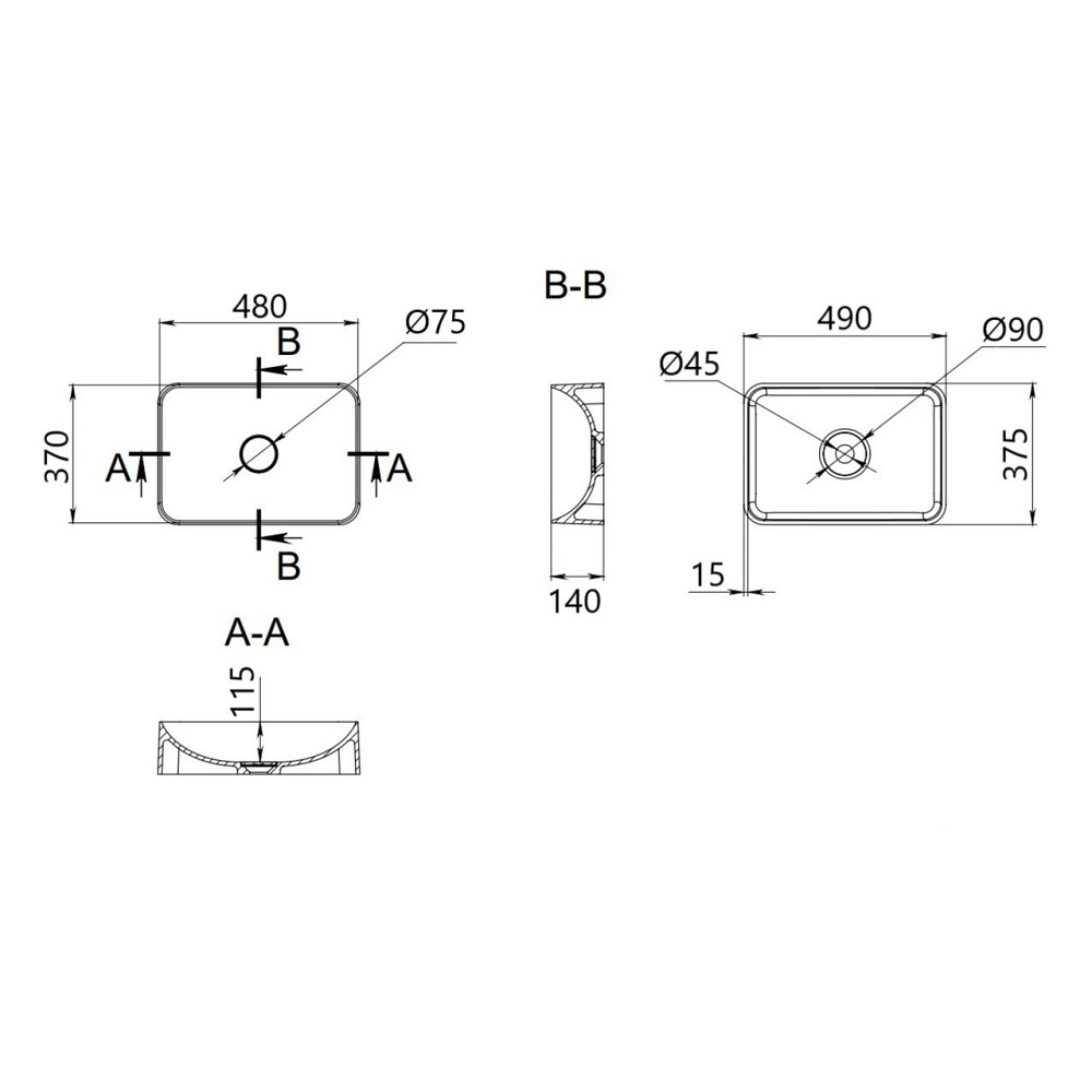Раковина накладна Qtap Tern 480x370x135 мм, Anthracite, прямокутна, з донним клапаном QT17116069AN Київ - фото 2