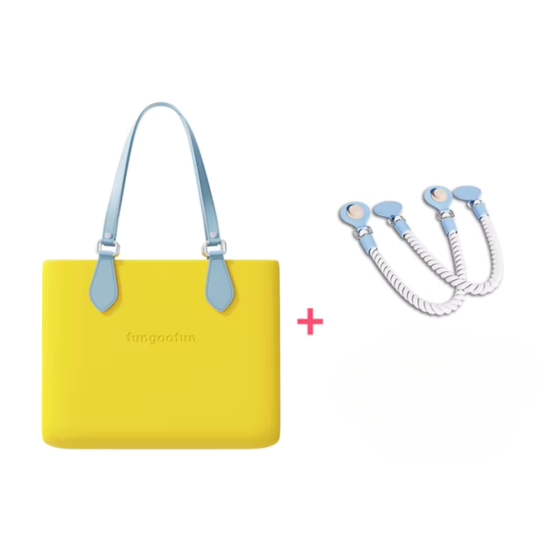 Женская сумочка шопер силиконовая на плечо с двумя комплектами ручек с подкладкой на молнии Fungoofun, жёлтая Каменец-Подольский