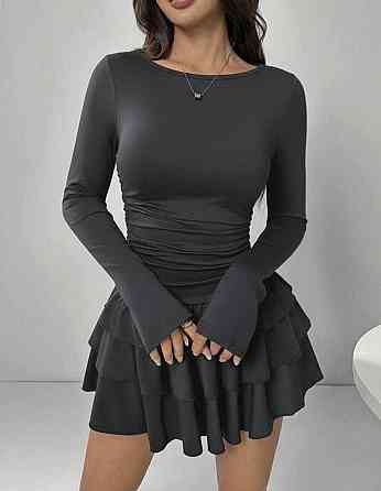 Жіноча базова міні сукня з пишною спідничкою віскоза. Графіт Одеса