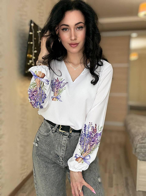 Жіноча святкова блуза з квітами турецький софт Білий 2, 42/44 Одеса - фото 3
