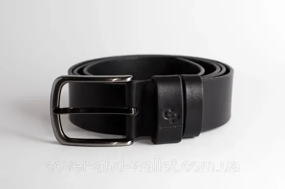 Классический мужской ремень батал черного цвета из цельной итальянской кожи до 140 см Grande Pelle Киев