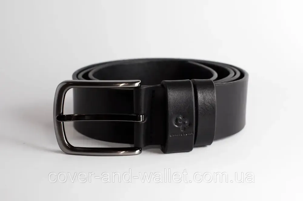 Классический мужской ремень батал черного цвета из цельной итальянской кожи до 140 см Grande Pelle Киев - изображение 3