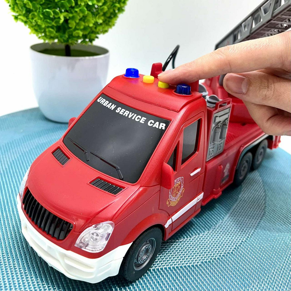 Машинка пожежна 27 см гумові колеса рухомі деталі звук світло Червона (JS139-40) Чернігів - фото 4