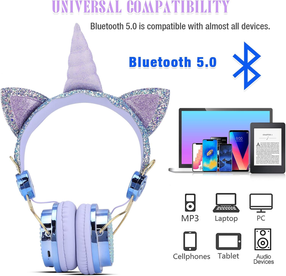 Беспроводные наушники Bluetooth Единорог со стразами для девочек, детские наушники с микрофоном, Уценка (без упаковки) Киев - изображение 6