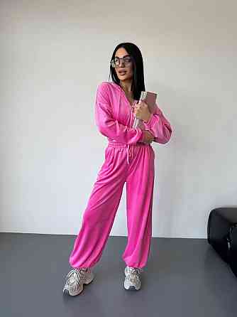 Женский стильный повседневный велюровый костюм двойка Барби Одесса