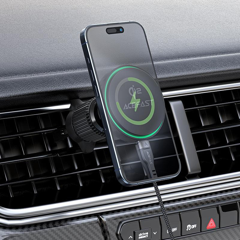 Автодержатель для телефона с БЗУ ACEFAST D33 Qi2 magnetic wireless charging car holder for air vent Black Киев - изображение 6
