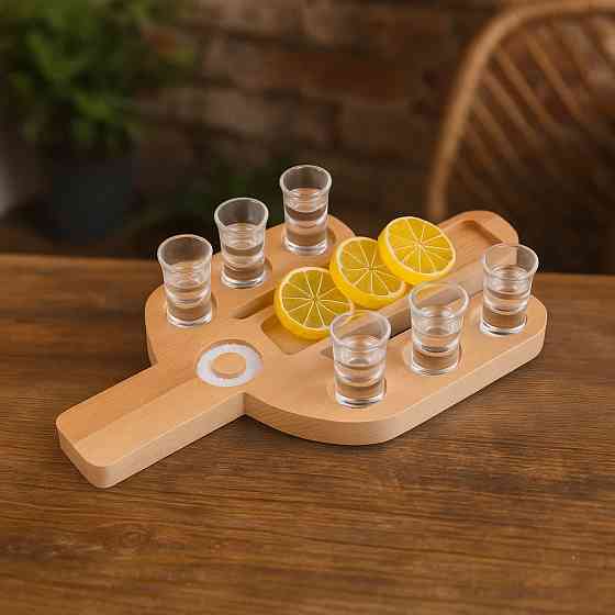 Поднос деревянный для текилы и сервировки, шотница в форме кактуса на 6 шотов для подачи напитков для бара Каменец-Подольский