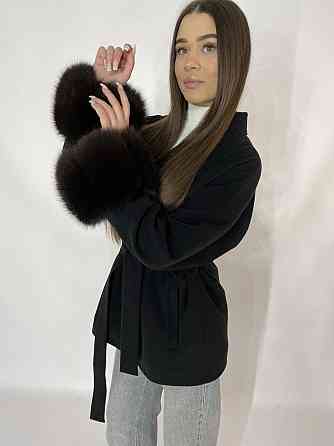 Стильное женское пальто с мехом Черный, M-L Харьков