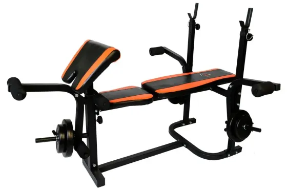 Лавка для жиму з тренажерами + 4 грифа + блінами 112 кг Гантелі, гирі, штанги та диски комплект Київ