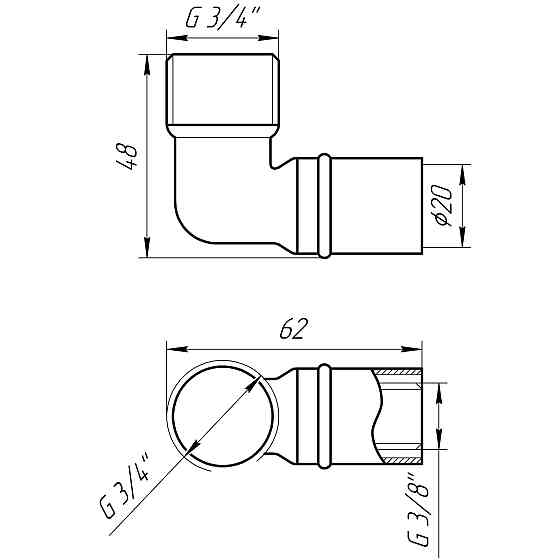 Кутник із зовнішньою різьбою прес APE ITALY AP 153 3/4″х20 Київ