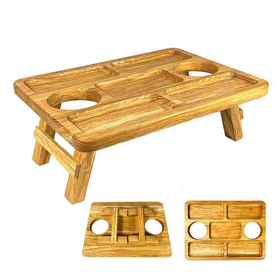 Деревянный поднос на ножках с местом для бокалов и 5 углублениями для закусок, 38*28*14 см, дерево Черешня Каменец-Подольский