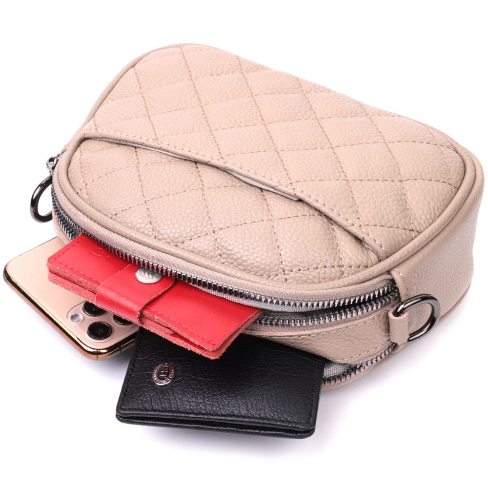 Зручна жіноча стьобана сумка з м'якої натуральної шкіри Vintage 22328 Бежева Київ - фото 6