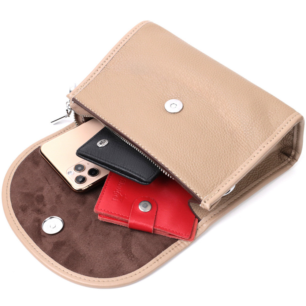 Кожаная женская сумка с полукруглым клапаном Vintage 22257 Бежевая Киев - изображение 9