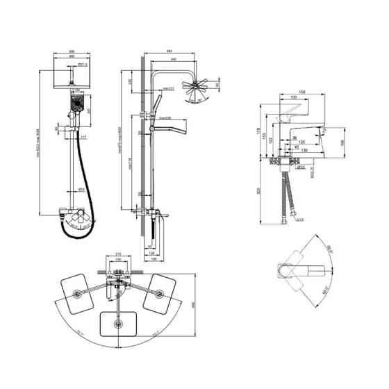 Акционный набор Lidz:Orion 001F Смеситель для раковины низкий+Orion 1030 Душ. система универсальная на три потребителя+Orion 001AF Киев