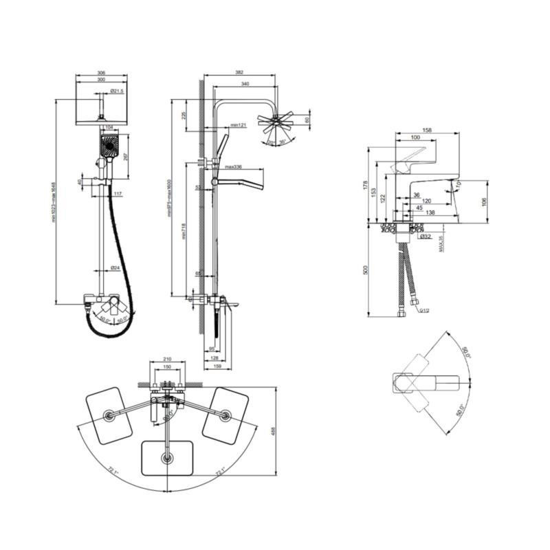 Акционный набор Lidz:Orion 001F Смеситель для раковины низкий+Orion 1030 Душ. система универсальная на три потребителя+Orion 001AF Киев - изображение 2