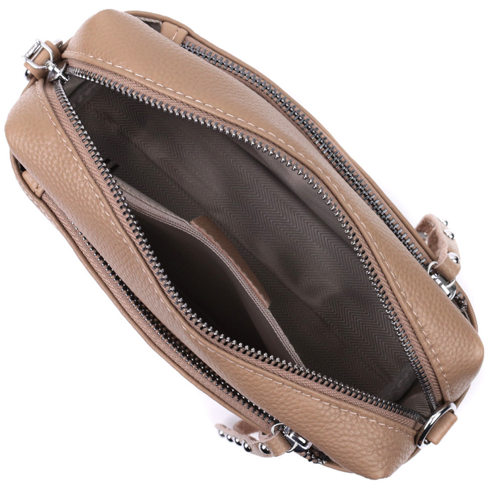 Сумка для женщин с акцентом на стильный бегунок из натуральной кожи Vintage 22650 Бежевая Киев - изображение 9