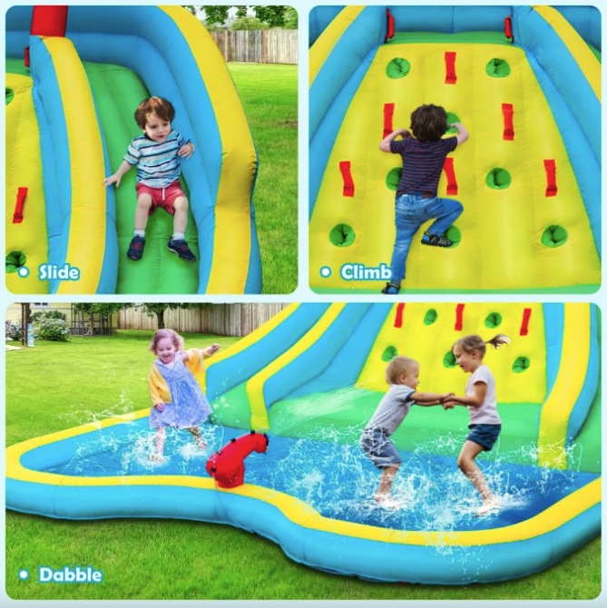 Надувна водна гірка Costway Summer зі стійкою для скелелазіння двостороння Київ - фото 5