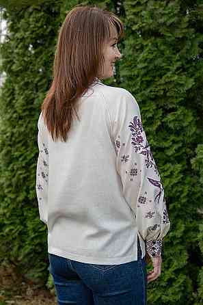Вишиванка жіноча, лляна, молочна, з довгим рукавом, топ Київ