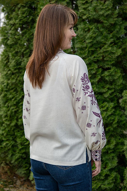 Вышиванка женская, льняная, молочная, с длинным рукавом, топ Киев - изображение 5