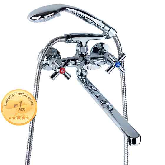 AQUATICA Смеситель PM 1/2" для ванны гусак прямой 350мм дивертор встроенный картриджный AQUATIC Коломыя