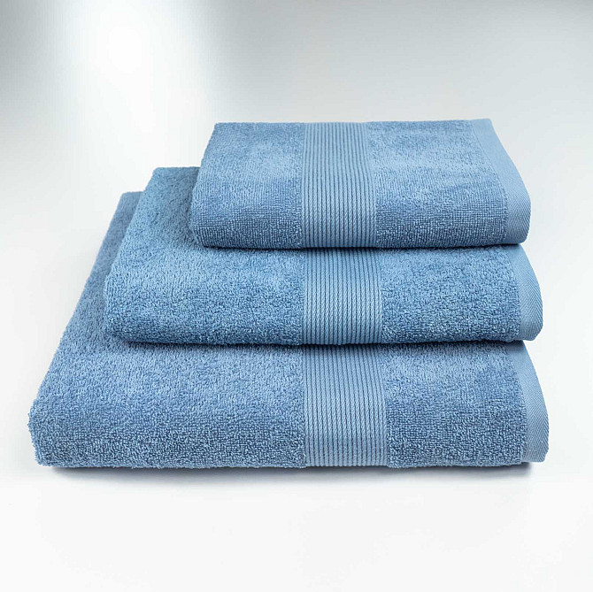 Набор махровых полотенец c Бордюром 3шт GM Textile 40х70см, 50х90см, 70х140см 400г/м2 (Синий) Сумы - изображение 1