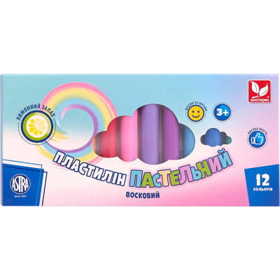 Пластилин Школярик Восковый Круглый Пастельный 12 цветов 180 г (303114001-UA) Винница - изображение 1