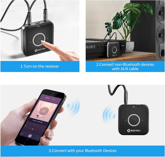 Bluetooth 5.3 адаптер-ресивер SONRU AUX RCA для авто та дому Hi-Fi аудіоприймач з шумозаглушенням та акумулятором Київ