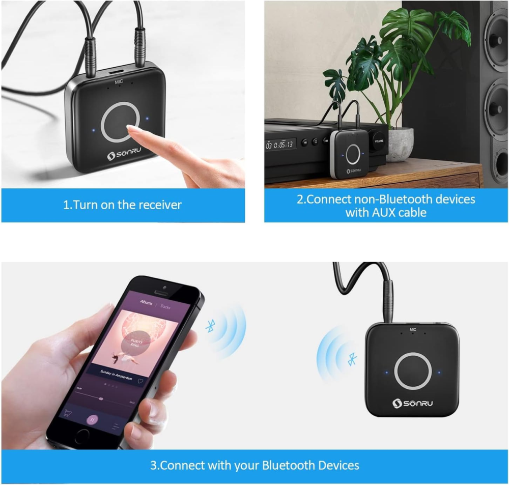 Bluetooth 5.3 адаптер-ресивер SONRU AUX RCA для авто та дому Hi-Fi аудіоприймач з шумозаглушенням та акумулятором Київ - фото 5