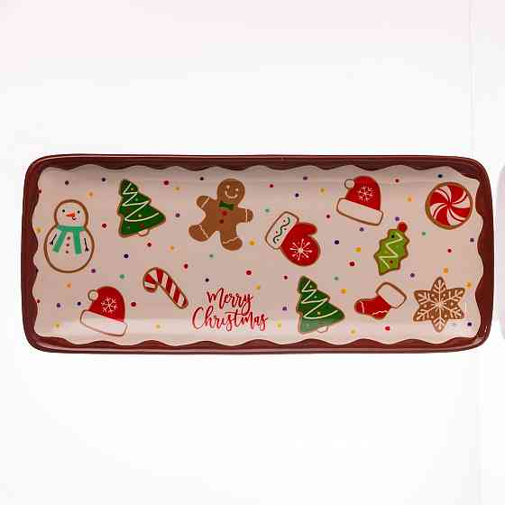 Блюдо сервірувальне новорічне для закусок Merry Christmas 34×14×2 (см) блюдо прямокутне різдвяне з порцеляни CR-1-38 Київ