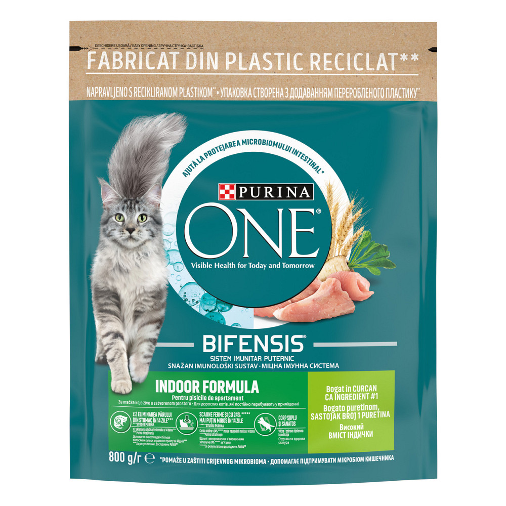 Сухой корм PURINA ONE Indoor для взрослых кошек, постоянно находящихся в помещении, комплекс Bifensis, с индейкой, 800 г Киев - изображение 1