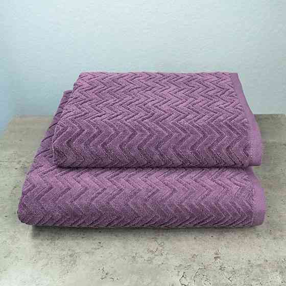 Набор махровых полотенец Жаккардовых с велюром 2шт GM Textile 50x90см, 70x140см 550г/м2 (Темно-Фиоле Сумы