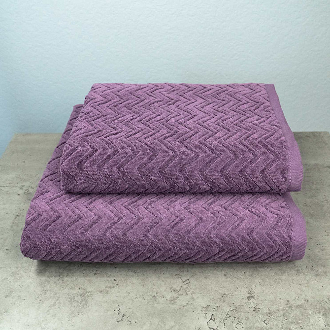 Набір махрових рушників Жакардових з велюром 2шт GM Textile 50x90см, 70x140см 550г/м2 (Темно-Фіолето Суми - фото 1