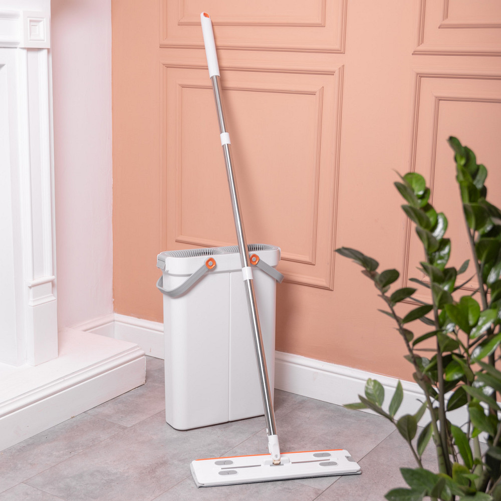 Швабра з відром для миття підлоги з віджимом, плоска насадка з мікрофібри, набір для прибирання дому HP-35015-18 Київ - фото 1