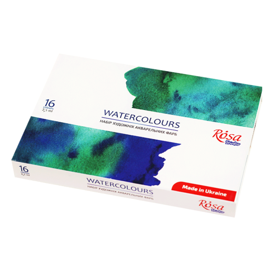 Набір акварельних фарб ROSA Studio картонний пенал 16кол. х 2,5мл кювета 340204 Київ