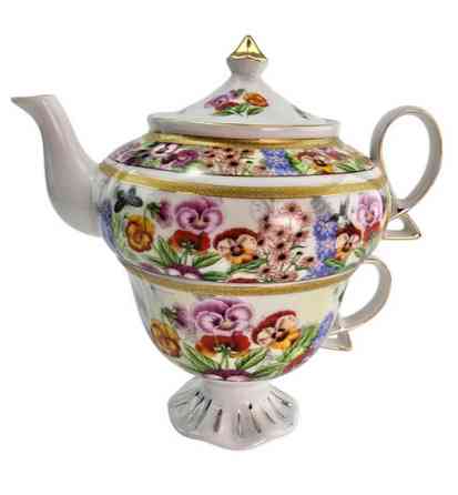 Чайник с чашкой фарфор Анютины глазки Киев