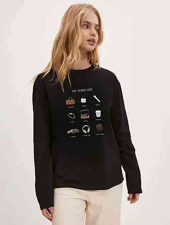 Жіночий лонгслів оверсайз із накатом "MY WISH LIST" турецький кулір Чорний Одеса