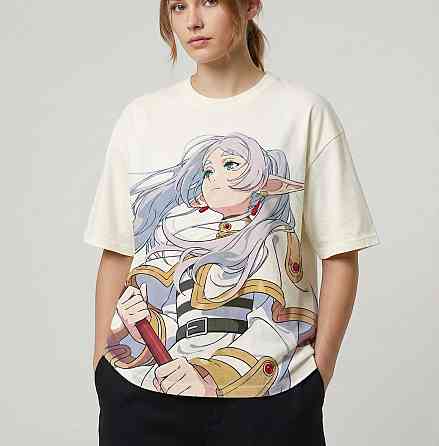 Футболка для хлопчика з принтом аніме Аніме Фріерен Бейонд Джоурнейенд оверсайз (зріст від 165 до 180) Чорний Дніпро