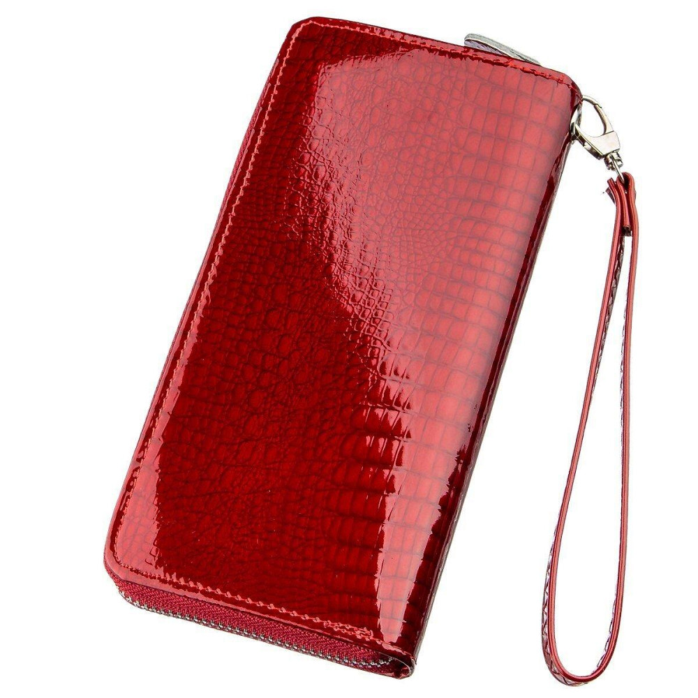 Кошелек женский на одну молнию из экокожи лаковый KIVI 19032 Красный Киев - изображение 2