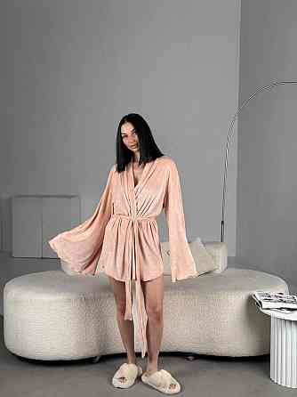 Женский домашний велюровый мини халат плюш велюр Персик, 48/52 Одесса