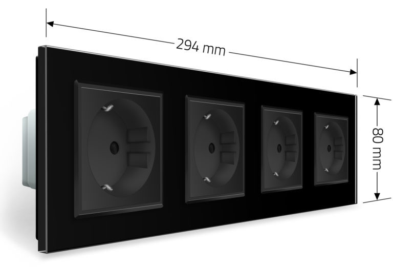 LIVOLO Чотиримісна електрична розетка з заземленням LIVOLO, чорна, скляна матова рамка, шторки, Коломия - фото 5