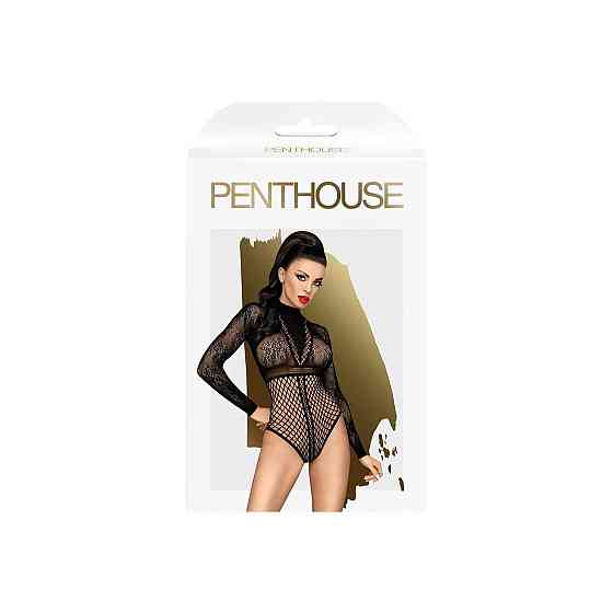 Боді Penthouse Spicy Whisper XL Black, імітація топу з довгими рукавами, закрите декольте Sex Aura Київ